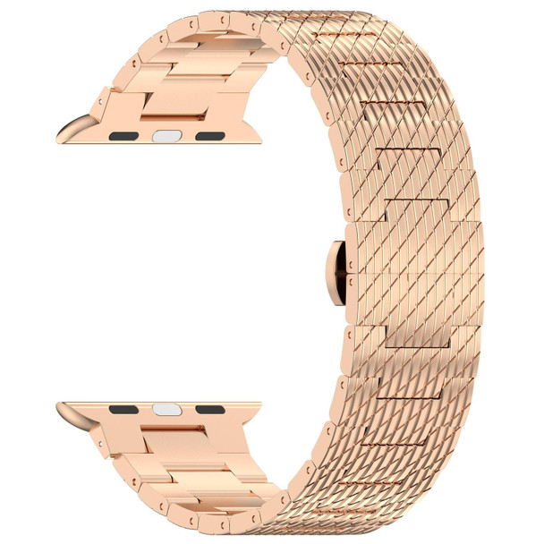 For Apple Watch 42mm Twill Stainless Steel Watch Band(Rose Gold)