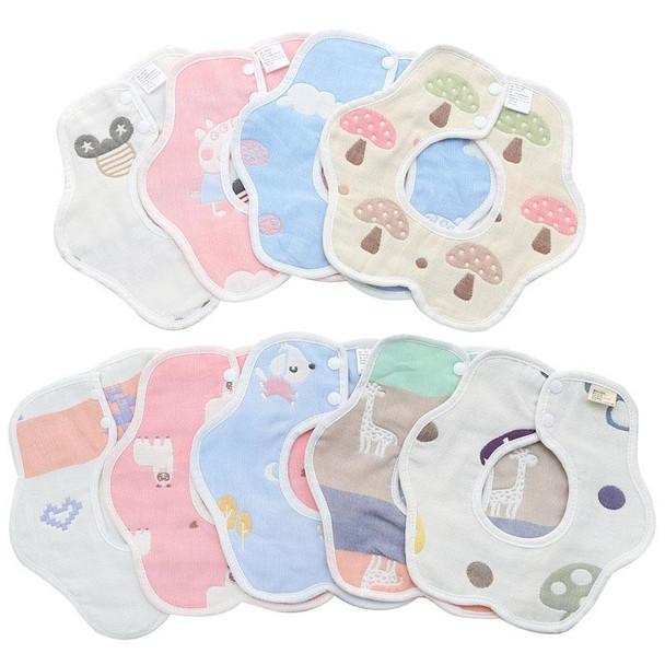 2pcs Dual Sided Newborn Baby Petal Waterproof Bib Six Layers Gauze Cotton Plum Bib, Style: Puppet Monkey