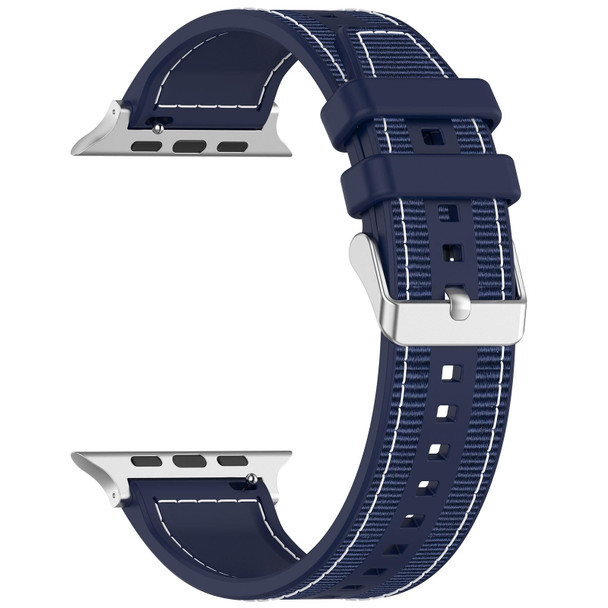 For Apple Watch SE 44mm Ordinary Buckle Hybrid Nylon Braid Silicone Watch Band(Midnight Blue)