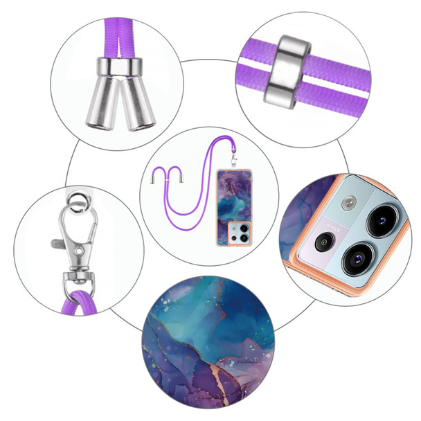 For Xiaomi Redmi Note 13 Pro 5G Global Electroplating Marble Dual-side IMD Phone Case with Lanyard(Purple 016)