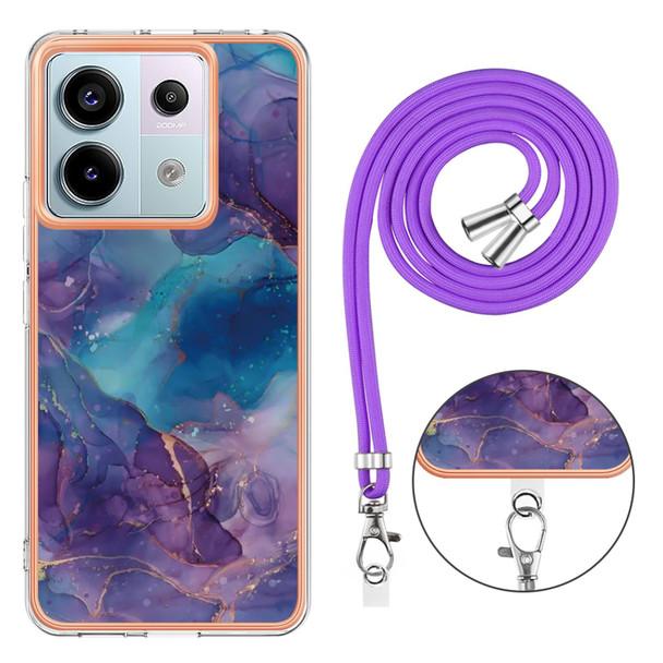 For Xiaomi Redmi Note 13 Pro 5G Global Electroplating Marble Dual-side IMD Phone Case with Lanyard(Purple 016)