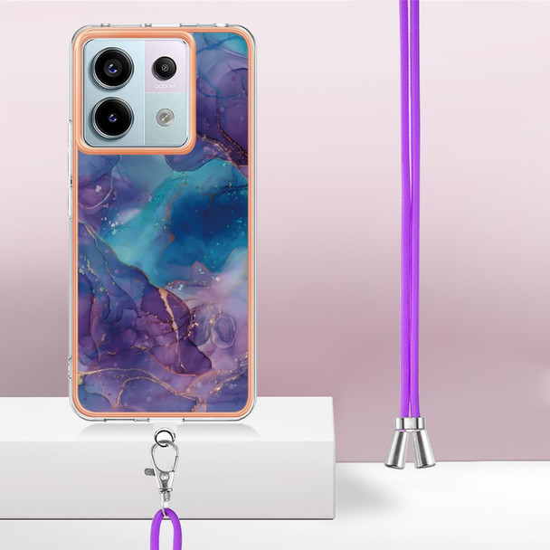 For Xiaomi Redmi Note 13 Pro 5G Global Electroplating Marble Dual-side IMD Phone Case with Lanyard(Purple 016)