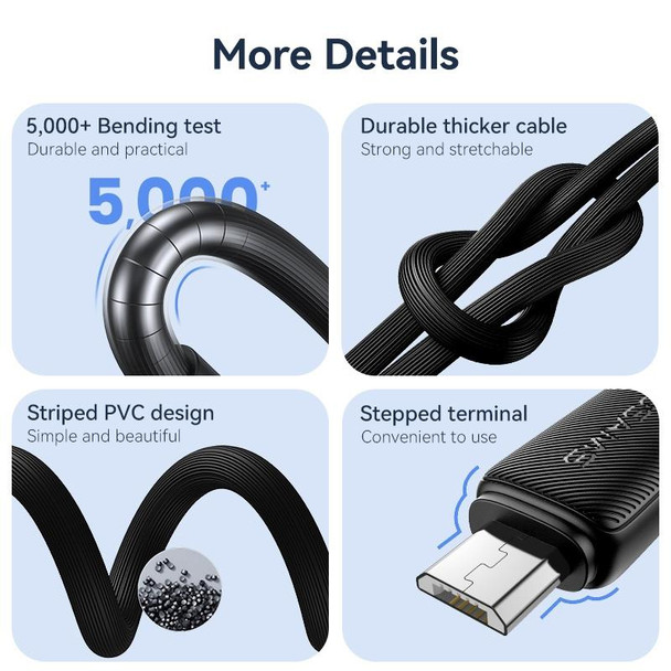 USAMS US-SJ700 USB to Micro USB 2A Striped Fast Charge Data Cable, Length:3m(Black)