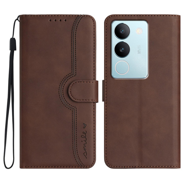 For vivo V29 5G Global/V29 Pro Heart Pattern Skin Feel Leather Phone Case(Brown)