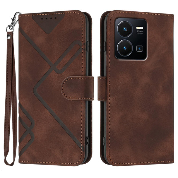 For vivo Y22 4G Global/Y77 5G Global Line Pattern Skin Feel Leather Phone Case(Coffee)