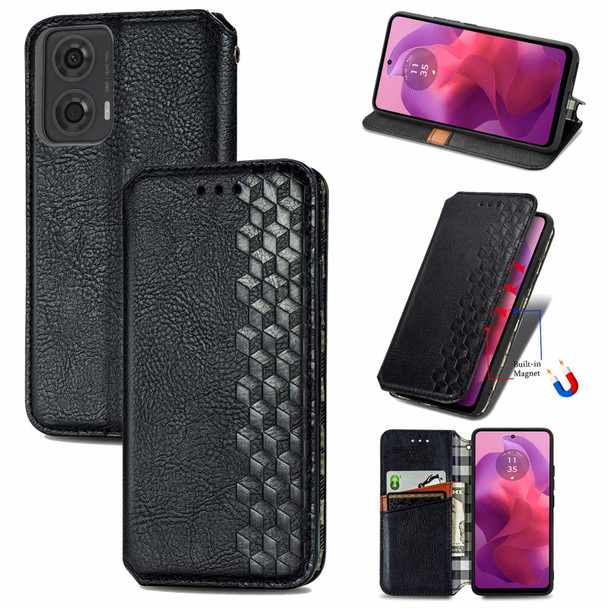 For Motorola  Moto G24 Cubic Grid Pressed Magnetic Leather Phone Case(Black)