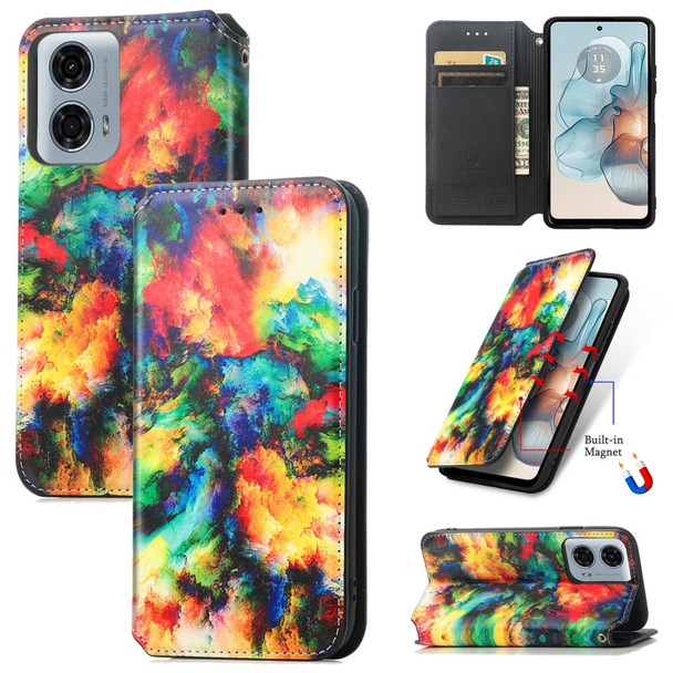 For Motorola Moto G24 Power CaseNeo Colorful Magnetic Leather Phone Case(Colorful Cloud)