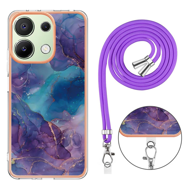 For Xiaomi Redmi Note 13 4G Global Electroplating Marble Dual-side IMD Phone Case with Lanyard(Purple 016)