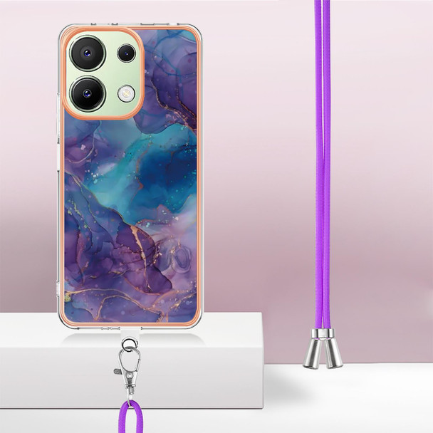 For Xiaomi Redmi Note 13 4G Global Electroplating Marble Dual-side IMD Phone Case with Lanyard(Purple 016)