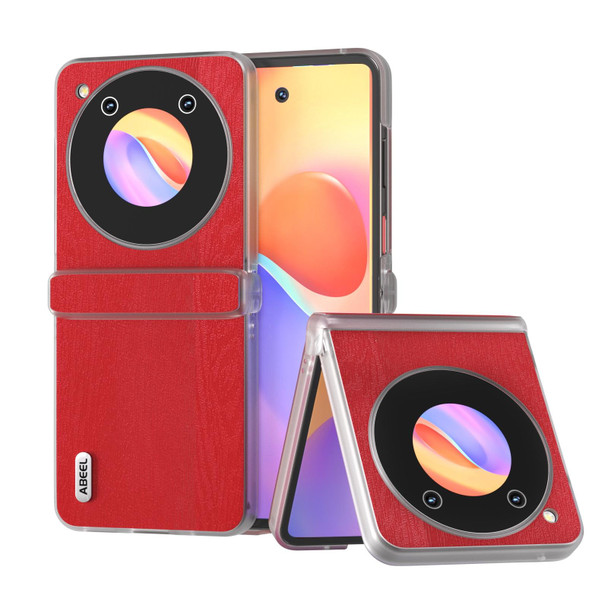 For ZTE nubia Flip ABEEL Frosted Transparent Frame Hinge Wood Texture PU Phone Case(Red)