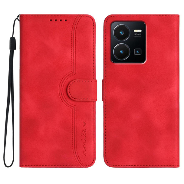 For vivo Y22 4G Global/Y77 5G Global Heart Pattern Skin Feel Leather Phone Case(Red)