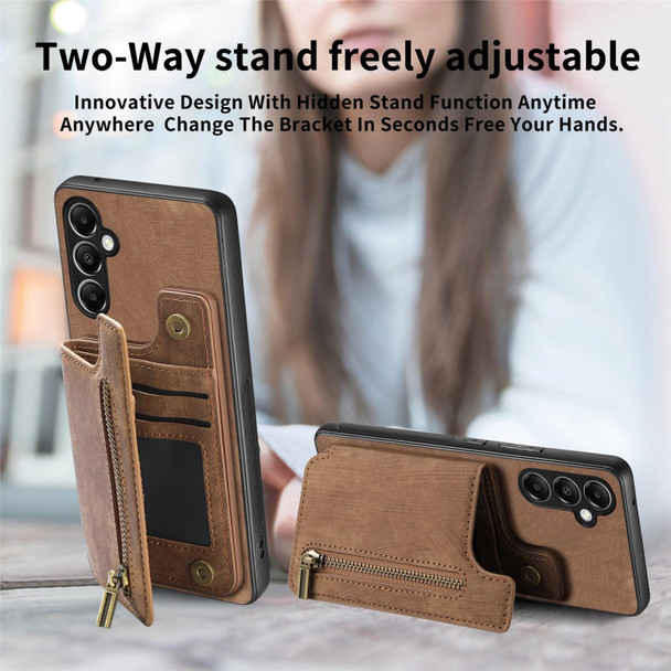 For Samsung Galaxy A25 5G Retro Leather Zipper Wallet Back Phone Case(Brown)