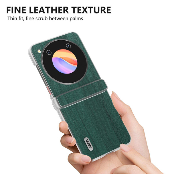 For ZTE nubia Flip ABEEL Frosted Transparent Frame Hinge Wood Texture PU Phone Case(Green)