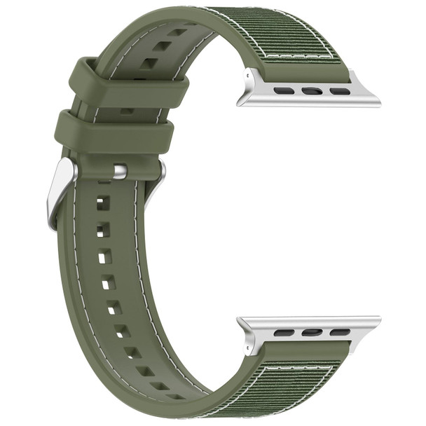 For Apple Watch SE 2023 44mm Ordinary Buckle Hybrid Nylon Braid Silicone Watch Band(Green)
