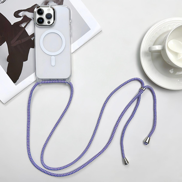 For iPhone 13 Pro Max MagSafe Magnetic PC + TPU Phone Case with Lanyard(Purple Blue Apricot)