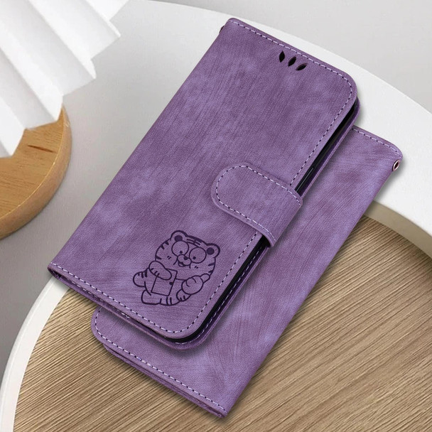 For Infinix Hot 40 / 40 Pro Little Tiger Embossed Leather Phone Case(Purple)