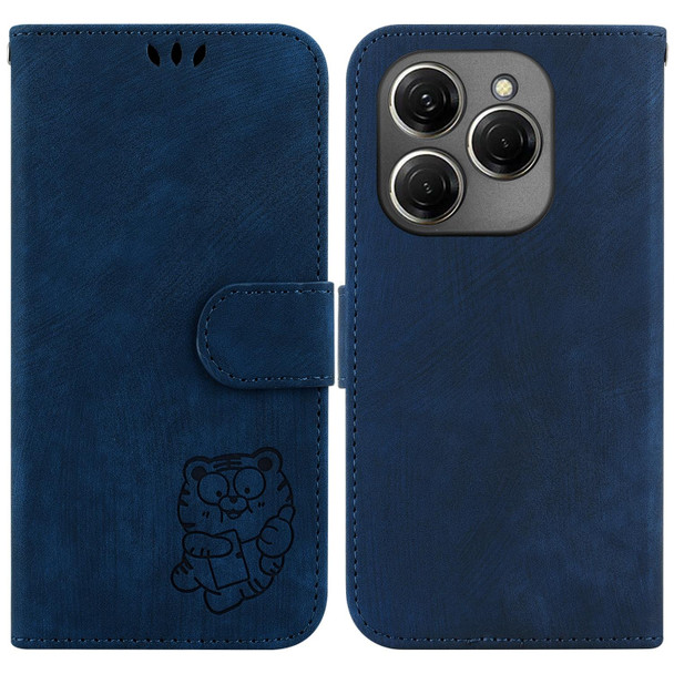 For Tecno Spark 20 Pro Little Tiger Embossed Leather Phone Case(Dark Blue)