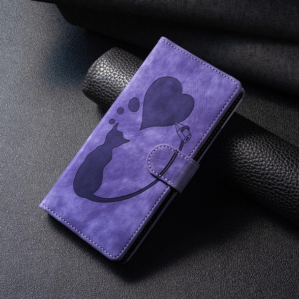For Xiaomi Redmi Note 12 4G Global Pen Heart Cat Embossed Leather Phone Case(Purple)