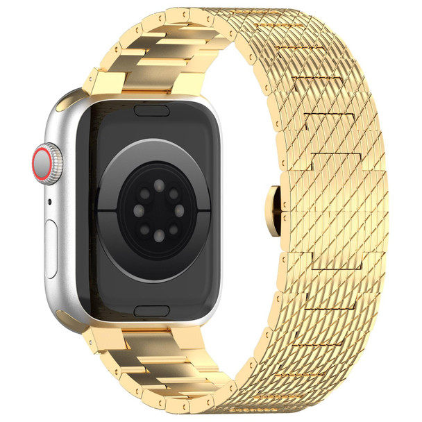 For Apple Watch Ultra 49mm Twill Stainless Steel Watch Band(Gold)