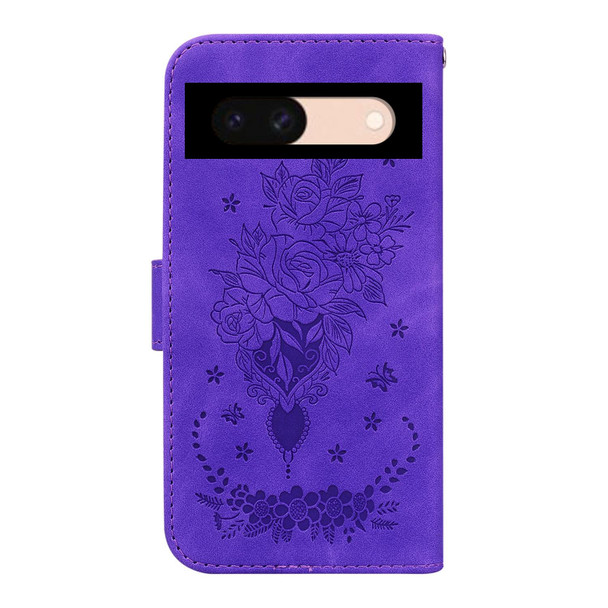 For Google Pixel 8a Butterfly Rose Embossed Leather Phone Case(Purple)