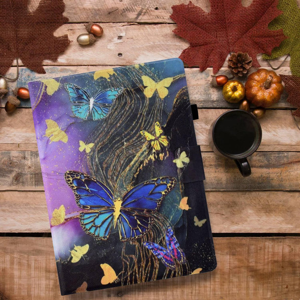 For iPad 10.2 2021 / 2020 / 2019 Electric Pressed Colored Drawing Smart Leather Tablet Case(Gold Butterflies)