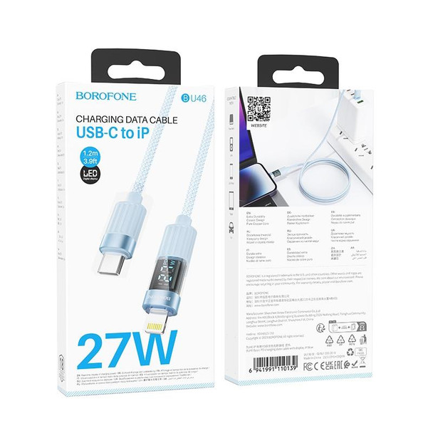 BOROFONE BU46 1.2m PD27W USB-C / Type-C to 8 Pin Basic Charging Data Cable with Display(Blue)