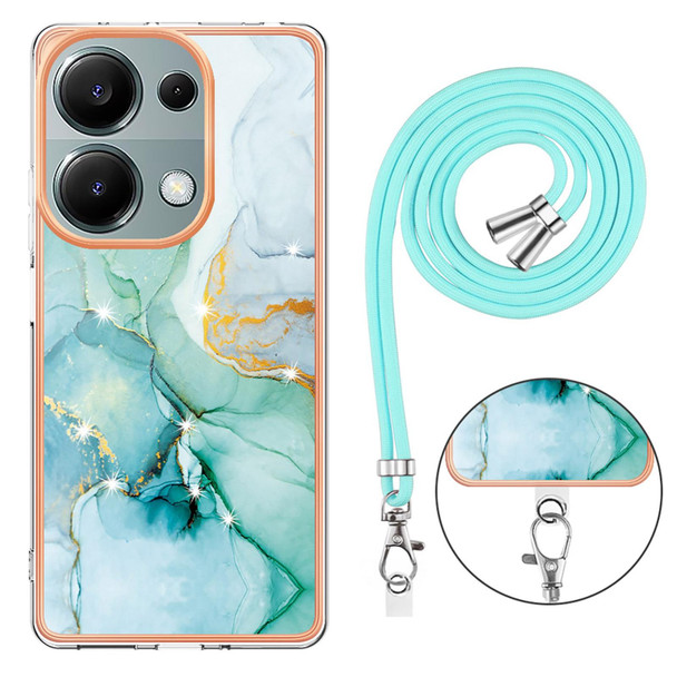 For Xiaomi Redmi Note 13 Pro 4G Global Electroplating Marble Dual-side IMD Phone Case with Lanyard(Green 003)
