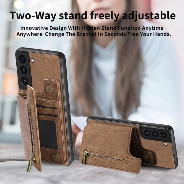 For Samsung Galaxy S22+ 5G Retro Leather Zipper Wallet Back Phone Case(Brown)