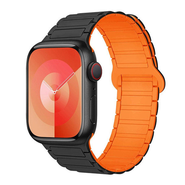 For Apple Watch Series 6 40mm I-Shaped Magnetic Silicone Watch Band(Black Orange)