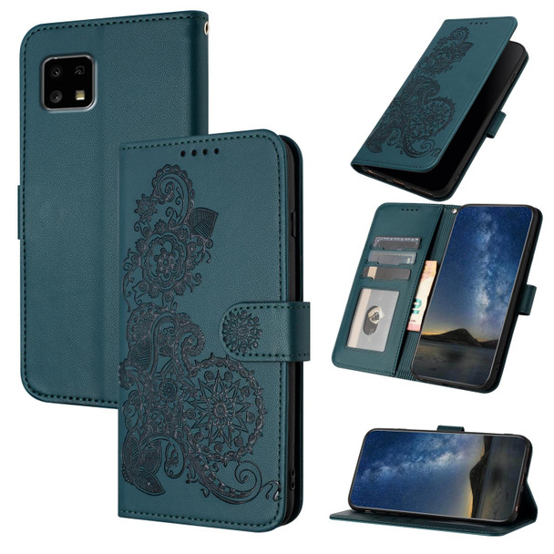 For Sharp Aquos sense4 4G/5G/Sense4 Lite Datura Flower Embossed Flip Leather Phone Case(Dark Green)