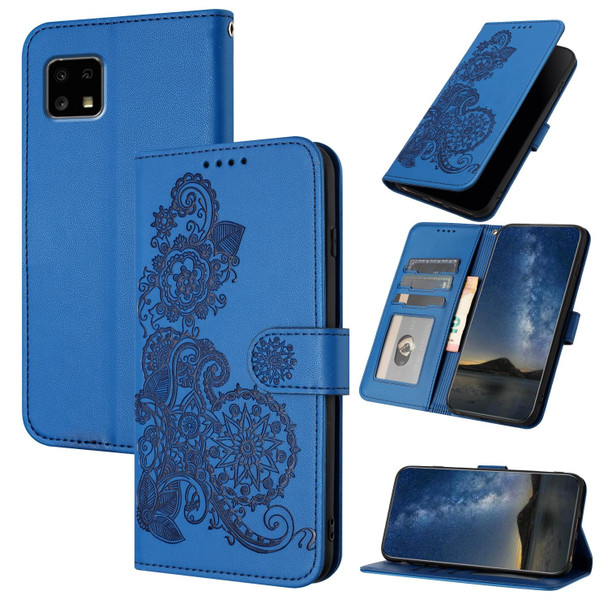For Sharp Aquos sense4 4G/5G/Sense4 Lite Datura Flower Embossed Flip Leather Phone Case(Blue)
