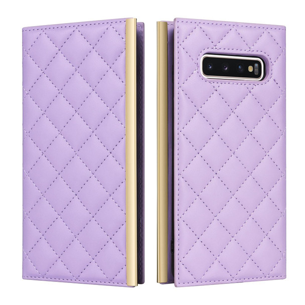 For Samsung Galaxy S10 Crossbody Rhombic Sucker Leather Phone Case(Purple)