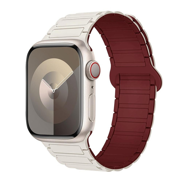 For Apple Watch Series 4 44mm I-Shaped Magnetic Silicone Watch Band(Starlight Wine Red)