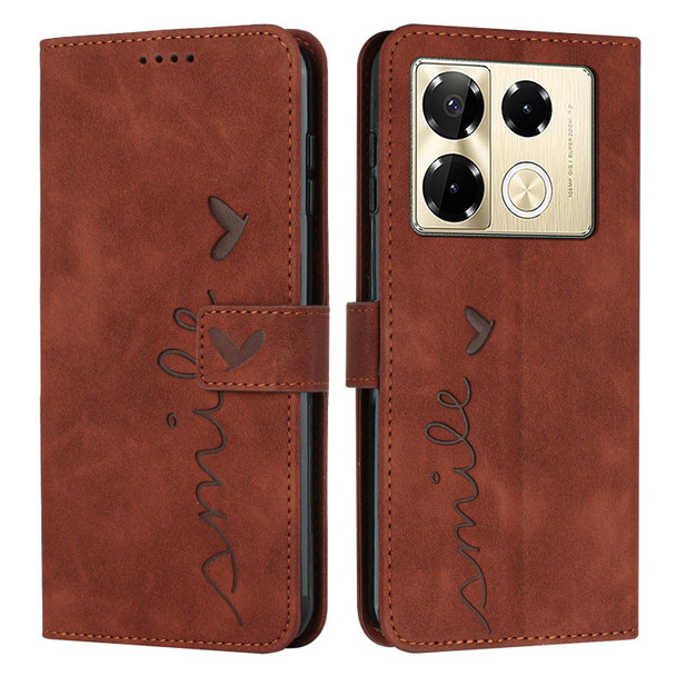 For Infinix Note 40 Pro 4G / 5G Skin Feel Heart Embossed Leather Phone Case with Long Lanyard(Brown)