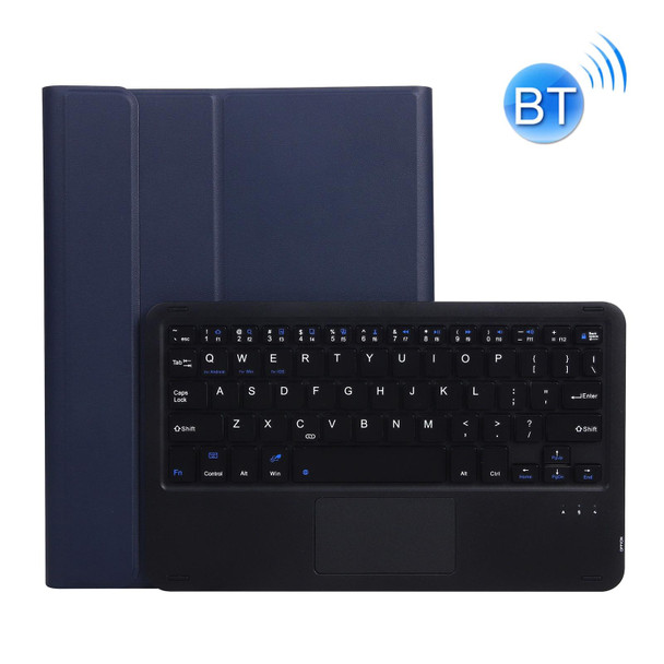 A11B-A Lambskin Texture Square Keycap Bluetooth Keyboard Leather Case with Touch Control For iPad Air 4 2020 10.9 / Pro 11 inch 2021 & 2020 & 2018(Blue)