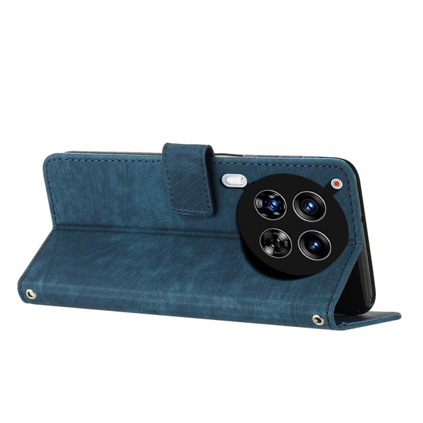 For Tecno Camon 30 Premier Skin Feel Stripe Pattern Leather Phone Case with Long Lanyard(Blue)
