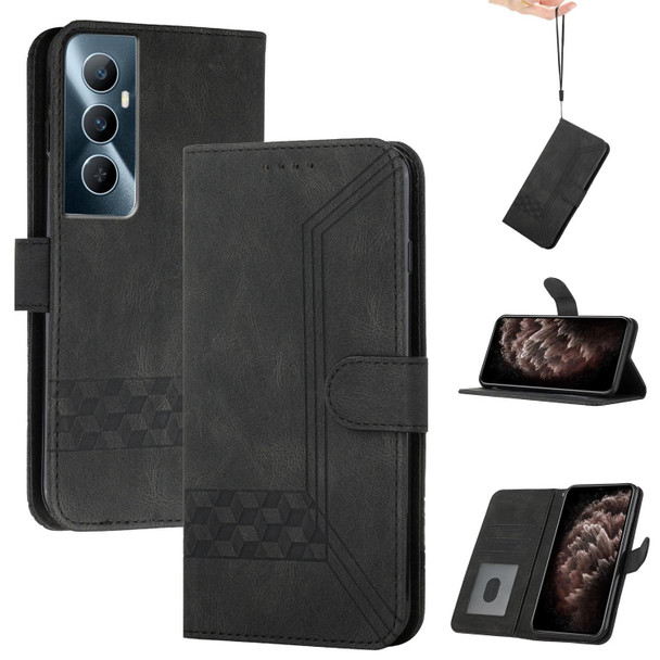 For Realme C65 4G Cubic Skin Feel Flip Leather Phone Case(Black)