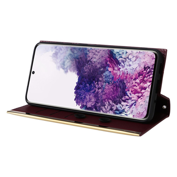 For Samsung Galaxy S20 Crossbody Rhombic Sucker Leather Phone Case(Claret)