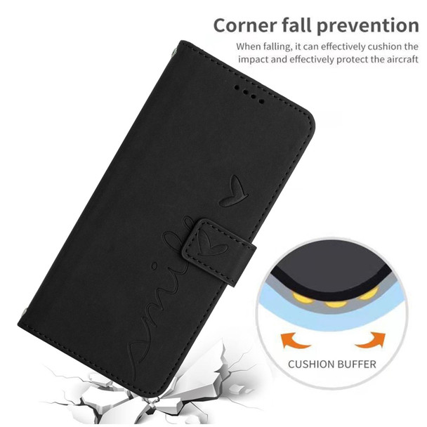 For Tecno Camon 30 Premier Skin Feel Heart Embossed Leather Phone Case with Long Lanyard(Black)