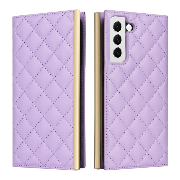 For Samsung Galaxy S21+ 5G Crossbody Rhombic Sucker Leather Phone Case(Purple)