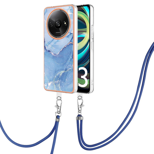 For Xiaomi Redmi A3 Electroplating Marble Dual-side IMD Phone Case with Lanyard(Blue 018)