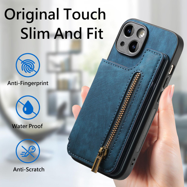 For iPhone 7 / 8/ SE 2022 Retro Leather Zipper Wallet Back Phone Case(Blue)