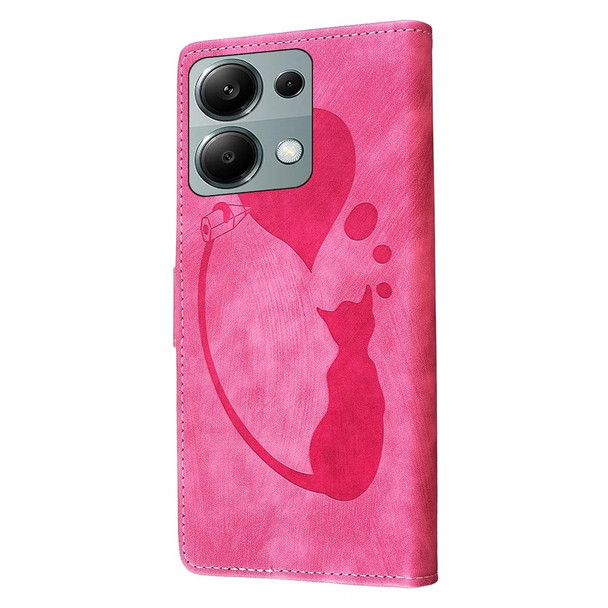 For Xiaomi Redmi Note 13 Pro 4G Pen Heart Cat Embossed Leather Phone Case(Pink)