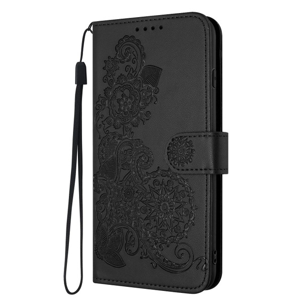 For ZTE Libero 5G IV Datura Flower Embossed Flip Leather Phone Case(Black)