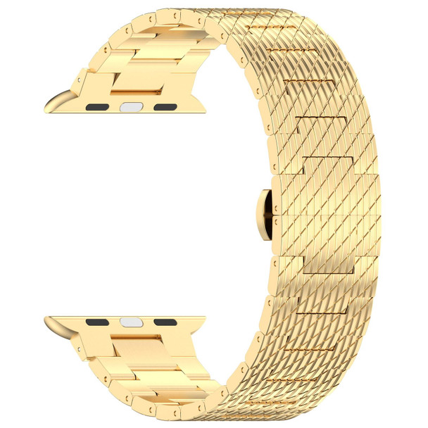 For Apple Watch 42mm Twill Stainless Steel Watch Band(Gold)