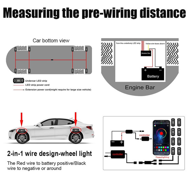 8 in 1 G6 RGB Colorful Car Chassis Light LED Music Atmosphere Light With 24-Button Remote Control