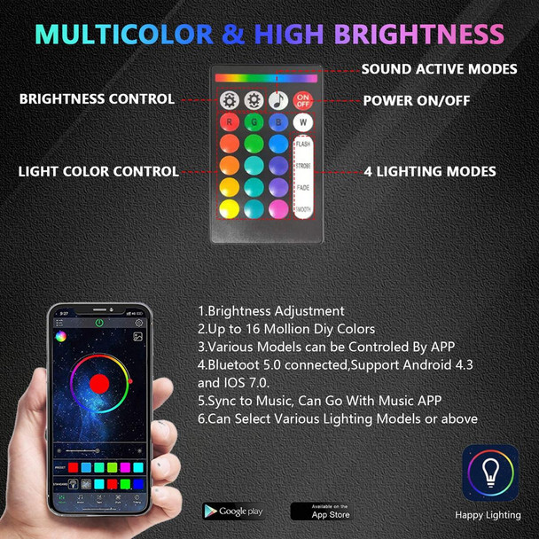 8 in 1 G6 RGB Colorful Car Chassis Light LED Music Atmosphere Light With 24-Button Remote Control