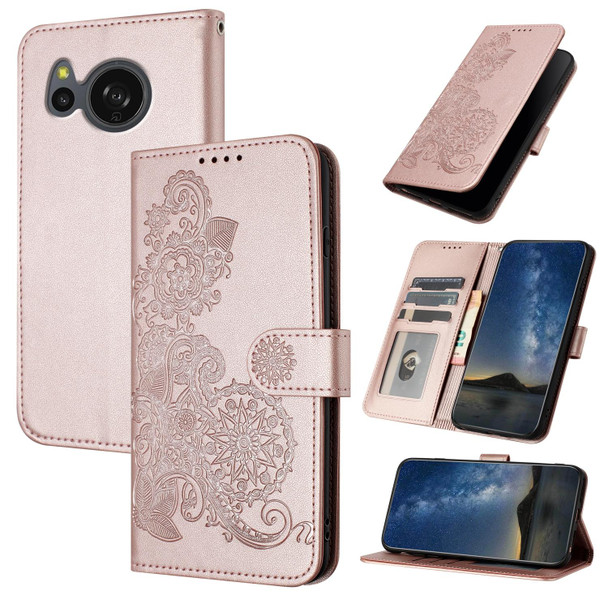 For Sharp Aquos sense8/SHG11/SH-54D Datura Flower Embossed Flip Leather Phone Case(Rose Gold)