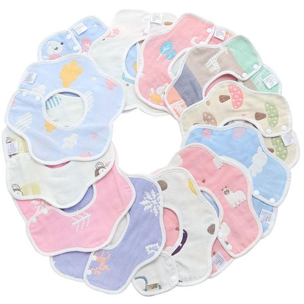 2pcs Dual Sided Newborn Baby Petal Waterproof Bib Six Layers Gauze Cotton Plum Bib, Style: Alpaca Pink