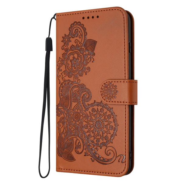 For Sharp Aquos sense4 4G/5G/Sense4 Lite Datura Flower Embossed Flip Leather Phone Case(Brown)